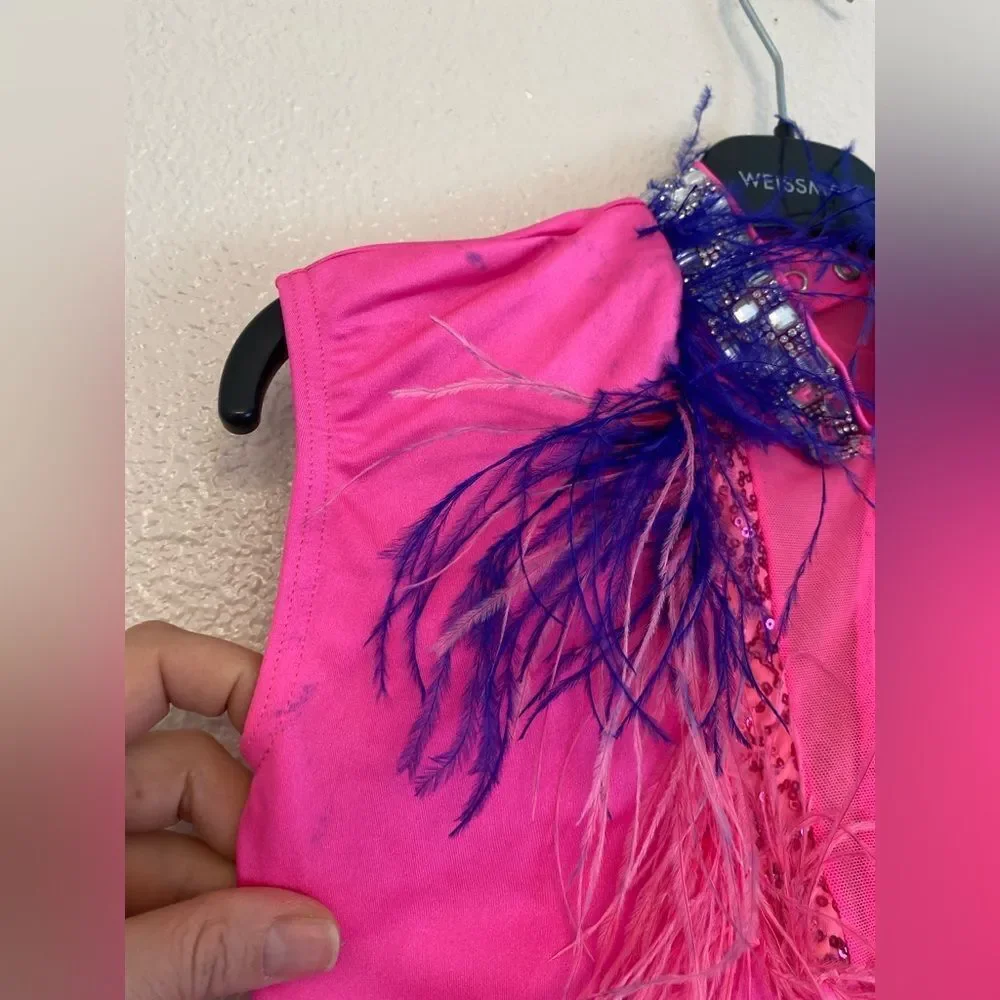 WEISSMAN Dance Costume sassy pink feathers I Knew You Were Trouble 11869 LC